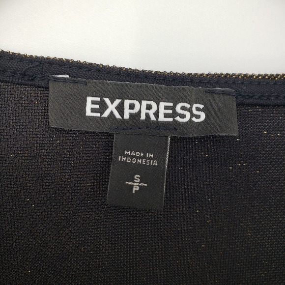 Express Metallic Bodysuit Long Sleeve V Neck Thong Womens Size S Black Gold - Picture 3 of 9